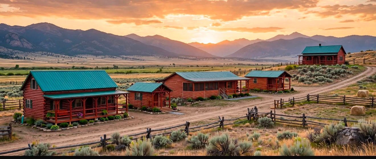 Couple relaxing on cabin porch in the countryside