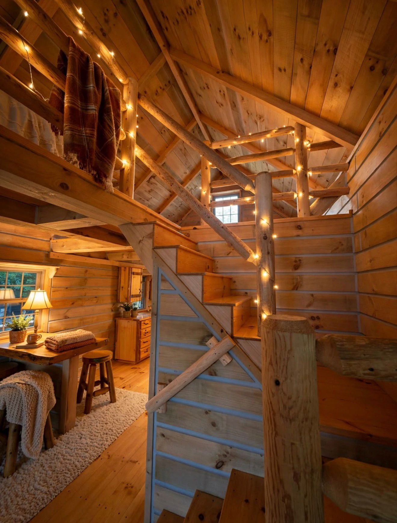 Log cabin porch in autumn